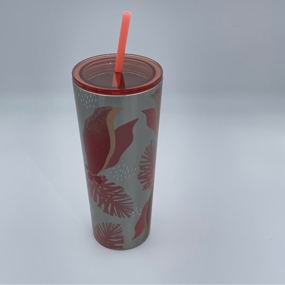 Starbucks Holiday 2021 Stainless Steel Tumbler 24oz Red & Silver With Straw - Picture 8 of 13